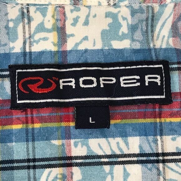 Roper Button Down Shirt Men's Large Western Casual Plaid Long Sleeve - Picture 8 of 9